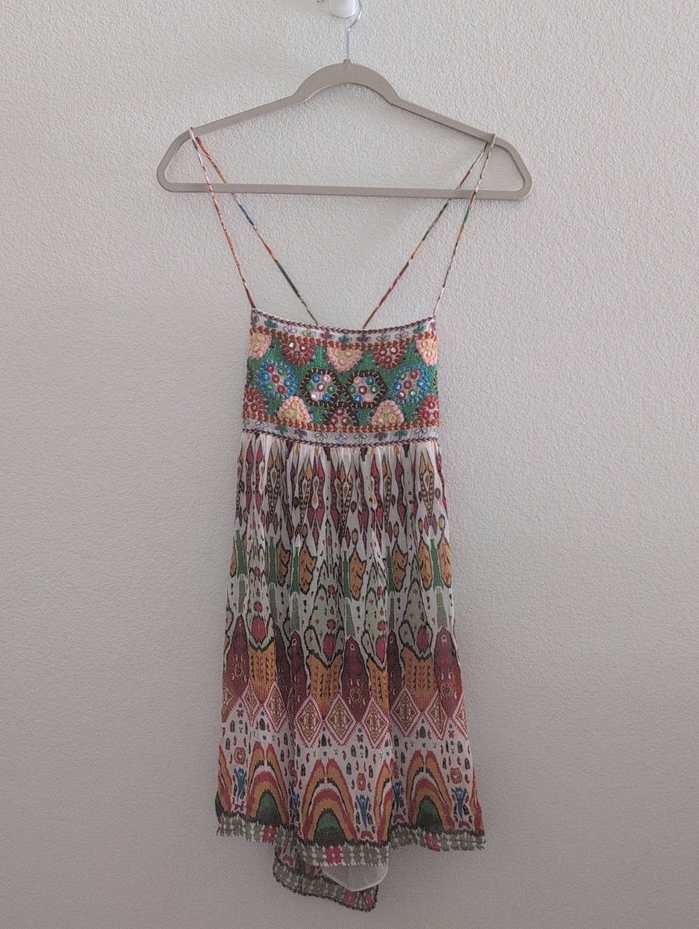 Zara Women's Embroidered Bohemian Multicolor Spaghetti Strap Tunic
